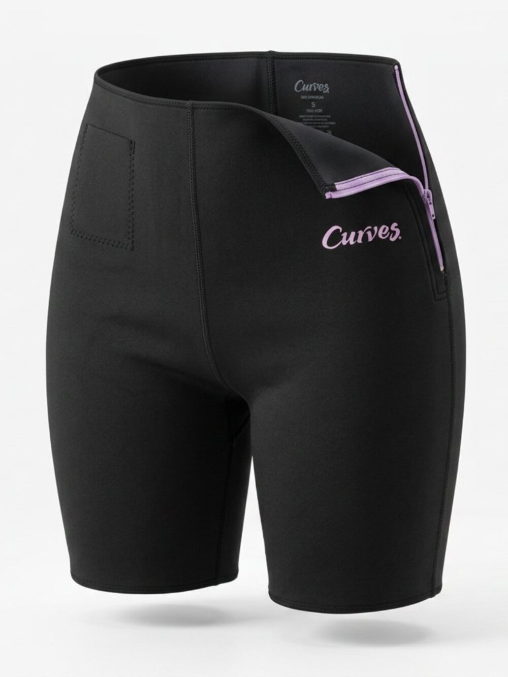 Curves Trimming Fitness Shorts Black Neoprene Compression  Side Zip Medium